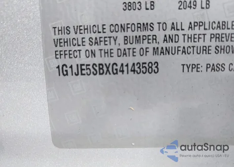 2016 Chevrolet Sonic Ltz Auto из США, поврежденный, VIN 1G1JE5SBXG4143583